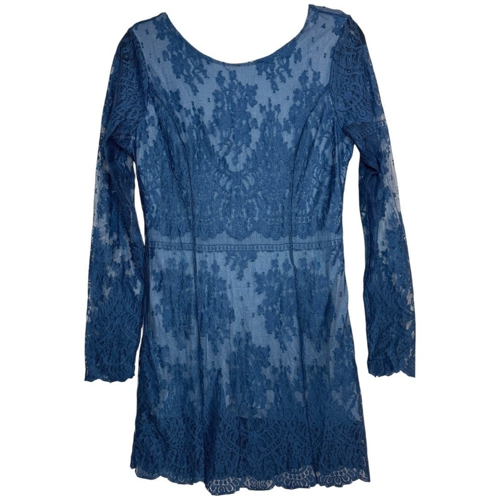 Free People Midnight Blue Lace Long Sleeve V Back dress - Medium